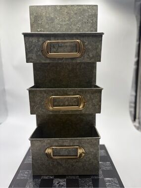 Smith & Hawken Galvanized Gray Stackable 3-Drawer Organizer with Brass Handles